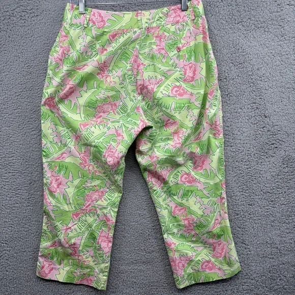 Lilly Pulitzer Monkey Music Pants Womens 8 Pink Green Cropped Capri Fun Tropical - Picture 5 of 8
